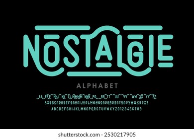 Nostalgie style font design, vintage alphabet letters and numbers vector illustration