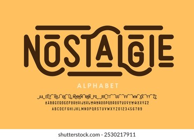 Nostalgie style font design, vintage alphabet letters and numbers vector illustration