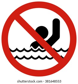 No!Swimming alone. Posters restraining type regulating safe behavior on the water.