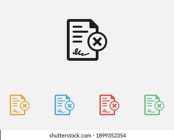 Not accepted document icon. Signed document rejected icon. Not secured documents icon. Set of colorful flat design icons. 