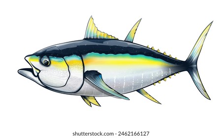 NOT AI. Tuna fishing logo vector illustration. Tuna fishing emblem isolated. Ocean fish logo. Saltwater fishing theme.