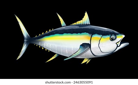 NOT AI. Tuna fishing logo vector illustration. Tuna fishing emblem isolated. Ocean fish logo. Saltwater fishing theme.
