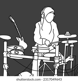 not all drummers are men this is a female drummer who is wearing a headscarf who wants to shake your ears