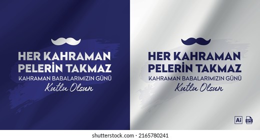 Not all heroes wear capes. Happy Father's Day to our heroic fathers. Father's Day poster or flyer template on blue background. Happy Father's Day. Billboard, Poster, Social Media, Greeting Card