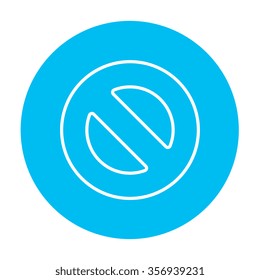 Not allowed sign line icon for web, mobile and infographics. Vector white icon on the light blue circle isolated on white background.