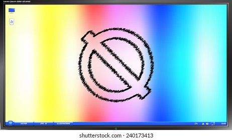 Not Allowed Sign on the screen monitor. Scribble and hatching style. Made vector illustration
