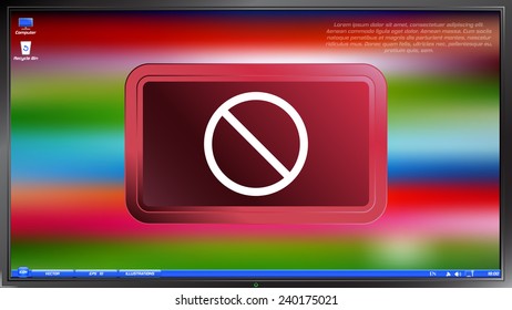 Not Allowed Sign on the screen monitor. Made vector illustration