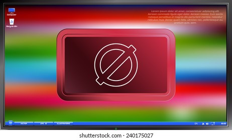 Not Allowed Sign on the screen monitor. Made vector illustration