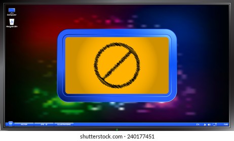 Not Allowed Sign on the screen monitor. Scribble and hatching style. Made vector illustration