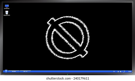 Not Allowed Sign on the screen monitor. Scribble and hatching style. Made vector illustration
