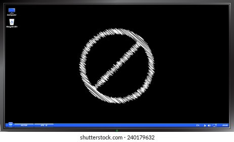Not Allowed Sign on the screen monitor. Scribble and hatching style. Made vector illustration