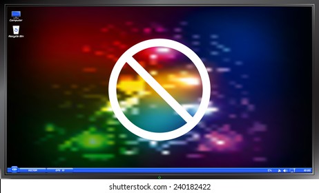 Not Allowed Sign on the screen monitor. Made vector illustration