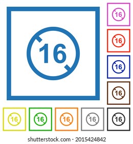 Not allowed under 16 flat color icons in square frames on white background