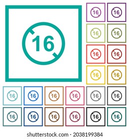 Not allowed under 16 flat color icons with quadrant frames on white background