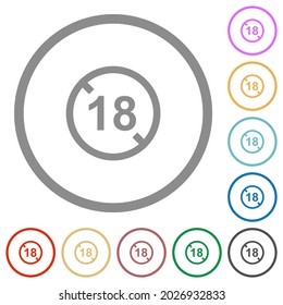 Not allowed under 18 flat color icons in round outlines on white background