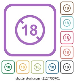 Not allowed under 18 simple icons in color rounded square frames on white background