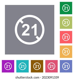 Not allowed under 21 flat icons on simple color square backgrounds