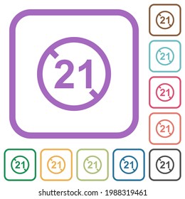 Not allowed under 21 simple icons in color rounded square frames on white background
