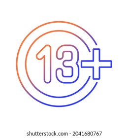 Not appropriate for kids gradient linear vector manual label icon. Age restriction. Thin line color symbol. Modern style pictogram. Vector isolated outline drawing for product use instructions