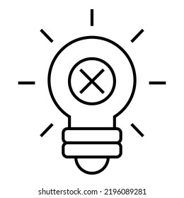 Not Approved flat line icon design. Cross mark in lightbulb symbol vector illustration. Thin sign of innovation, solution, bussiness, logo.