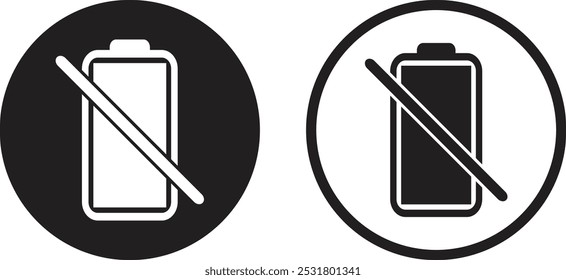 No se está cargando el conjunto de iconos de batería. No hay icono de batería establecido en dos estilos. Ilustración vectorial
