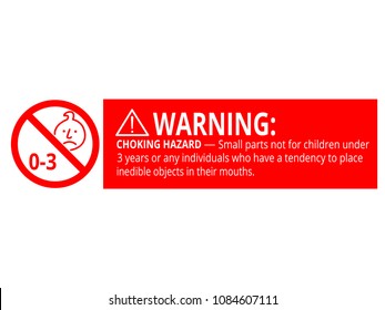 Not for children under 3 years choking hazard forbidden sign sticker isolated on white background vector illustration. Small parts, warning, prohobited sign