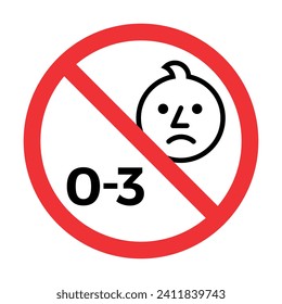 Not for children under 3 years of age, sign. Warning symbol. Vector illustration.