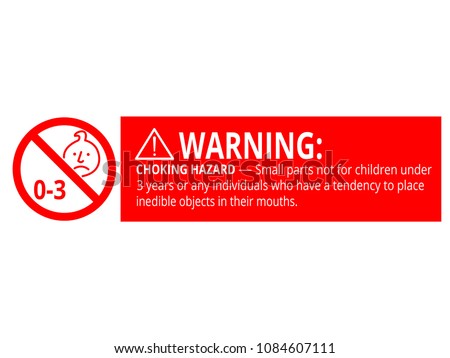 Not for children under 3 years choking hazard forbidden sign sticker isolated on white background vector illustration. Small parts, warning, prohobited sign