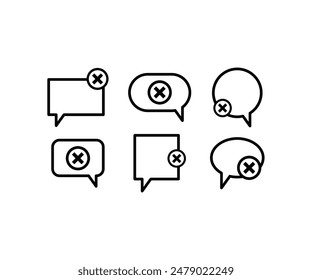 not delivered message with notification icons symbol vector design simple line black white color flat illustration collection set