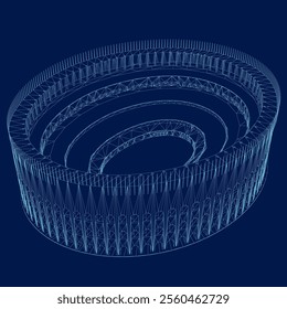 Not destroyed Coliseum wireframe of blue lines Isolated on a background. View isometric. 3D. Vector illustration