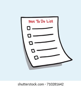 Not To Do List Paper Checklist. Hand Drawn Doodle. Vector Illustration