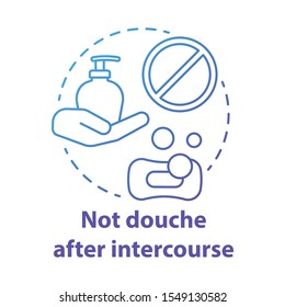 Not douche after intercourse blue concept icon. Safe sex. Healthy intimate relationship. Female healthcare. Male sexlife idea thin line illustration. Vector isolated outline drawing