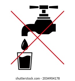 Not drinkable water, prohibition sign. Do not drink water, sign. Tap icon. Faucet forbidden icon. Glyph symbol. Vector illustration