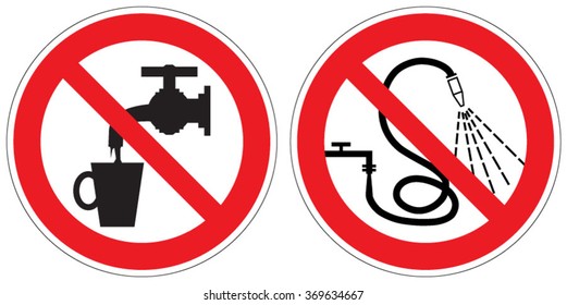 Not drinking water, do not spray water signs (eps 10)