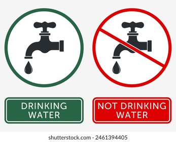 Not Drinking Water. Prohibition Sign: Drinking Water from this Tap is Not Allowed. Drink this Water is Prohibited - Symbol Template. Vector Printable Sign