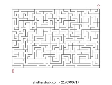 Not so easy Rectangle labyrinth with entry and exit. Line maze game. Hard -Medium complexity. Kids maze puzzle, vector illustration