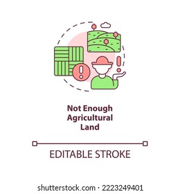 Not enough agricultural lands concept icon. Limited resources. Lack of farmlands abstract idea thin line illustration. Isolated outline drawing. Editable stroke. Arial, Myriad Pro-Bold fonts used