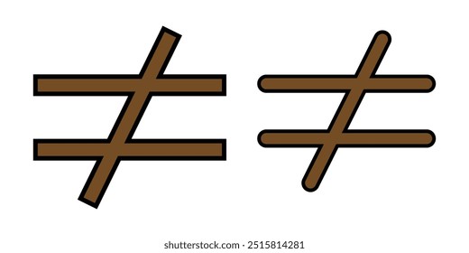 Icono no igual. Operación matemática o símbolo no igual aislado en el fondo blanco, Vector de la ilustración. diseño eps 10