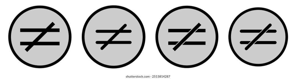 Icono no igual. Operación matemática o símbolo no igual aislado en el fondo blanco, Vector de la ilustración. diseño eps 10