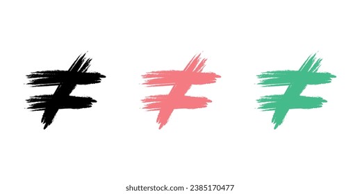 Símbolo de signo no igual en matemáticas. Símbolos matemáticos. Recursos científicos para profesores y estudiantes. Concepto de escritura a mano Doodle.