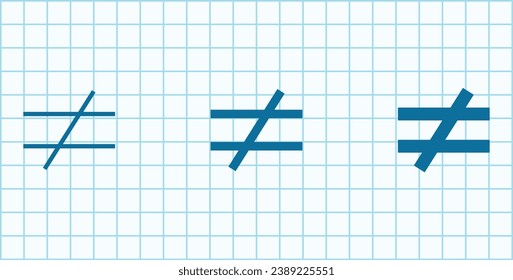 Not equal sign symbol in mathematics. Math symbols. Scientific resources for teachers and students.