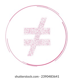 The not equal symbol filled with pink dots. Pointillism style. Vector illustration on white background