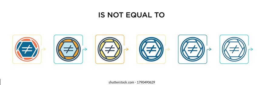 Is not equal to symbol vector icon in 6 different modern styles. Black, two colored is not equal to symbol icons designed in filled, outline, line and stroke style. Vector illustration can be used