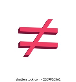 not equal symbol vector illustration isolated on white background. 3d art style.