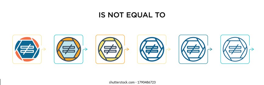 Is not equal to vector icon in 6 different modern styles. Black, two colored is not equal to icons designed in filled, outline, line and stroke style. Vector illustration can be used for web, mobile,