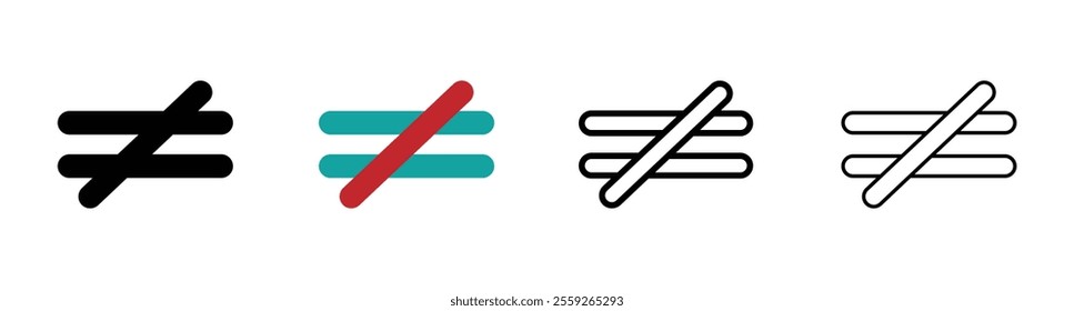 Not equal to vector icons collection. Trendy not equal to vector signs