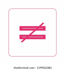 Not equals sign – minimalist isolated icon in pink. Icon minimalist for feminist poster, postcard, flyer. Not equals sign isolated logo for feminist protest march in pink. Women power protest against