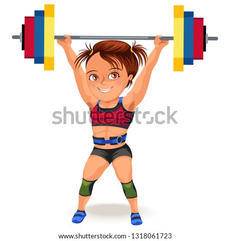 Not female professions, Strong muscular woman Weightlifting in sprt sports suit bikini and bra lifting barbell, a strong girl works hard vector illustration on white background Stock photo © 
