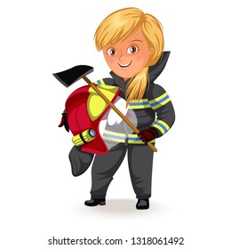 Not female professions, Strong woman miner or road worker in uniform with helmet ax his arms , hard working girl, feminists worker vector illustration