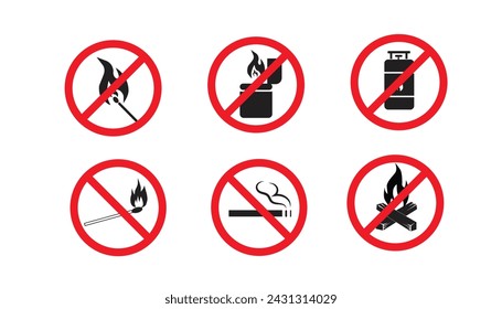 Not Flammable. no fire. no petrol.no smoking. non-flammable symbols and illustrations. stock vector